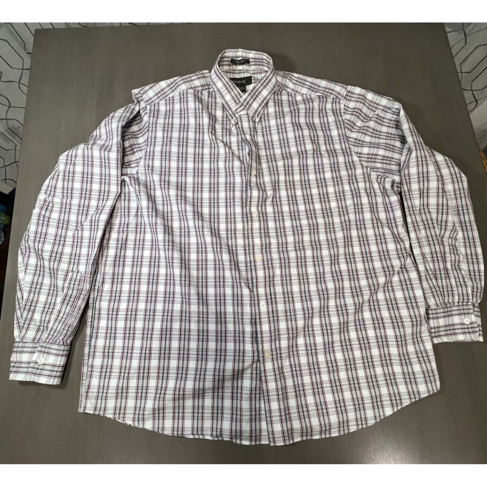 Eddie Bauer Mens XL Plaid Button Down Shirt Wrinkle Resistant Relaxed Fit Cotton